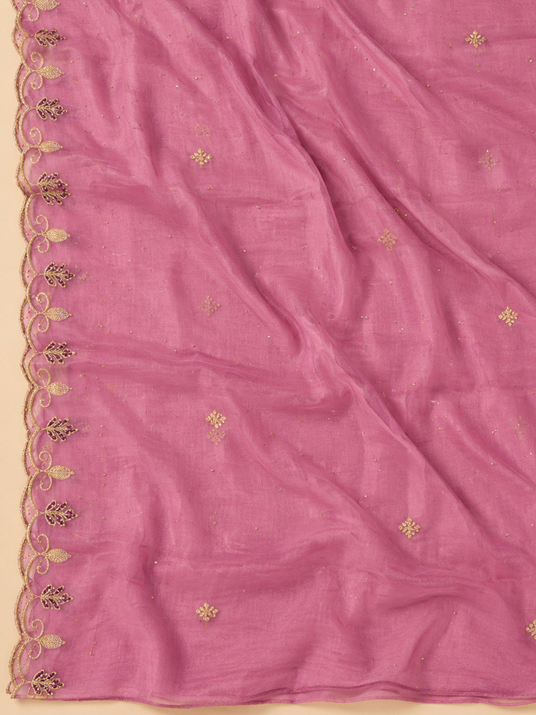 Lavender Organza Embroidered Unstitched Dress Material