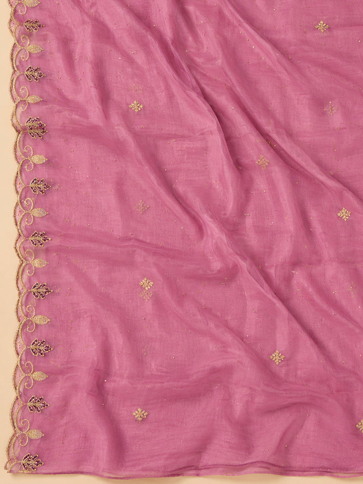 Lavender Organza Embroidered Unstitched Dress Material