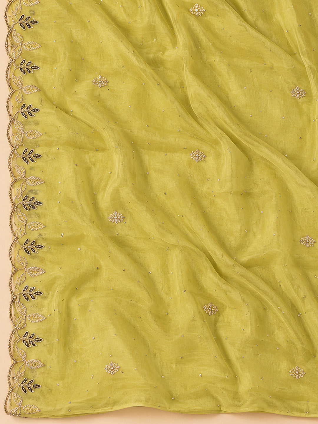 Lemon Organza Embroidered Unstitched Dress Material