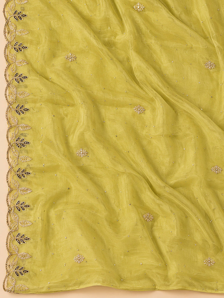 Lemon Organza Embroidered Unstitched Dress Material