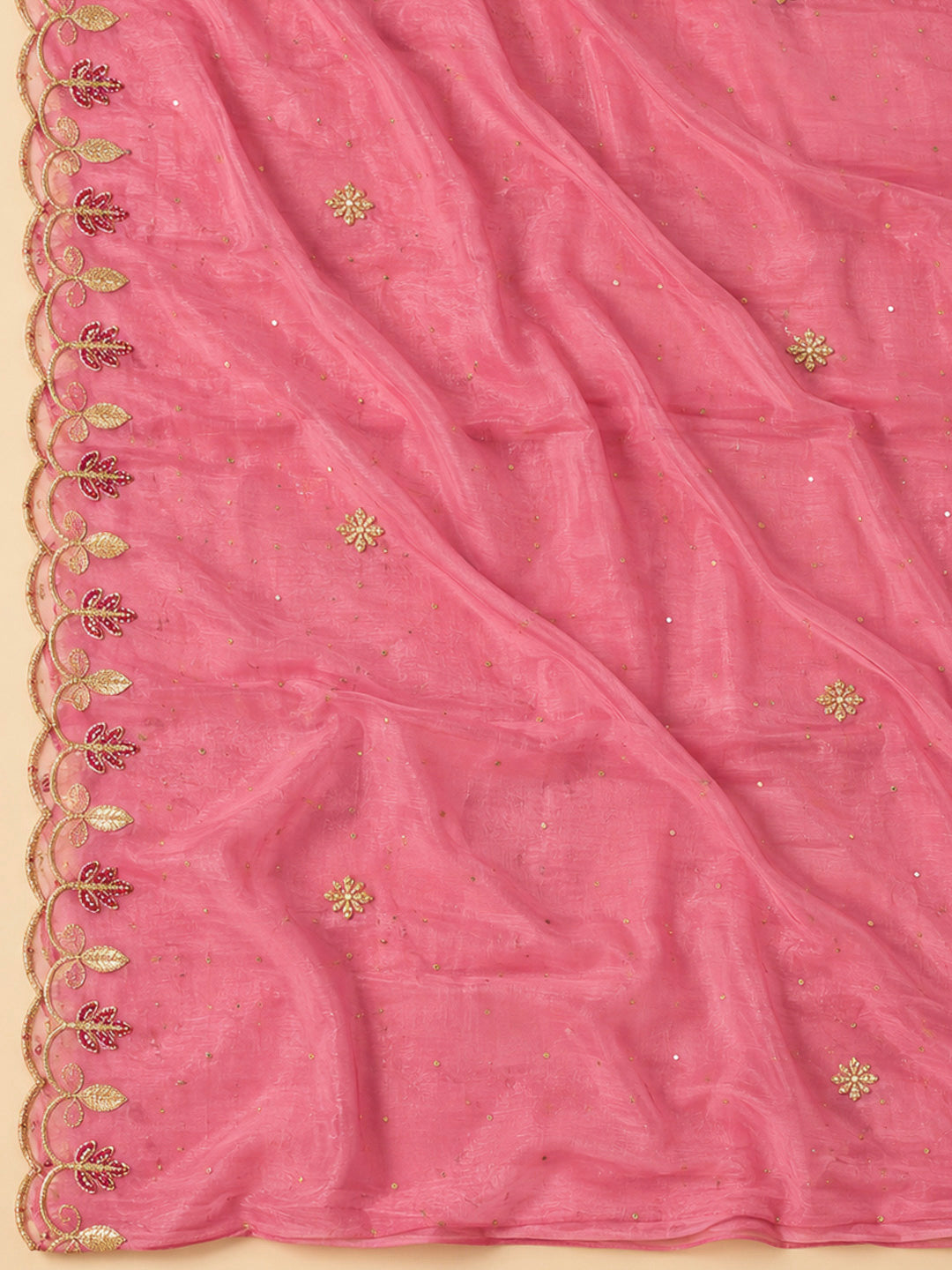 Onion Pink Organza Embroidered Unstitched Dress Material