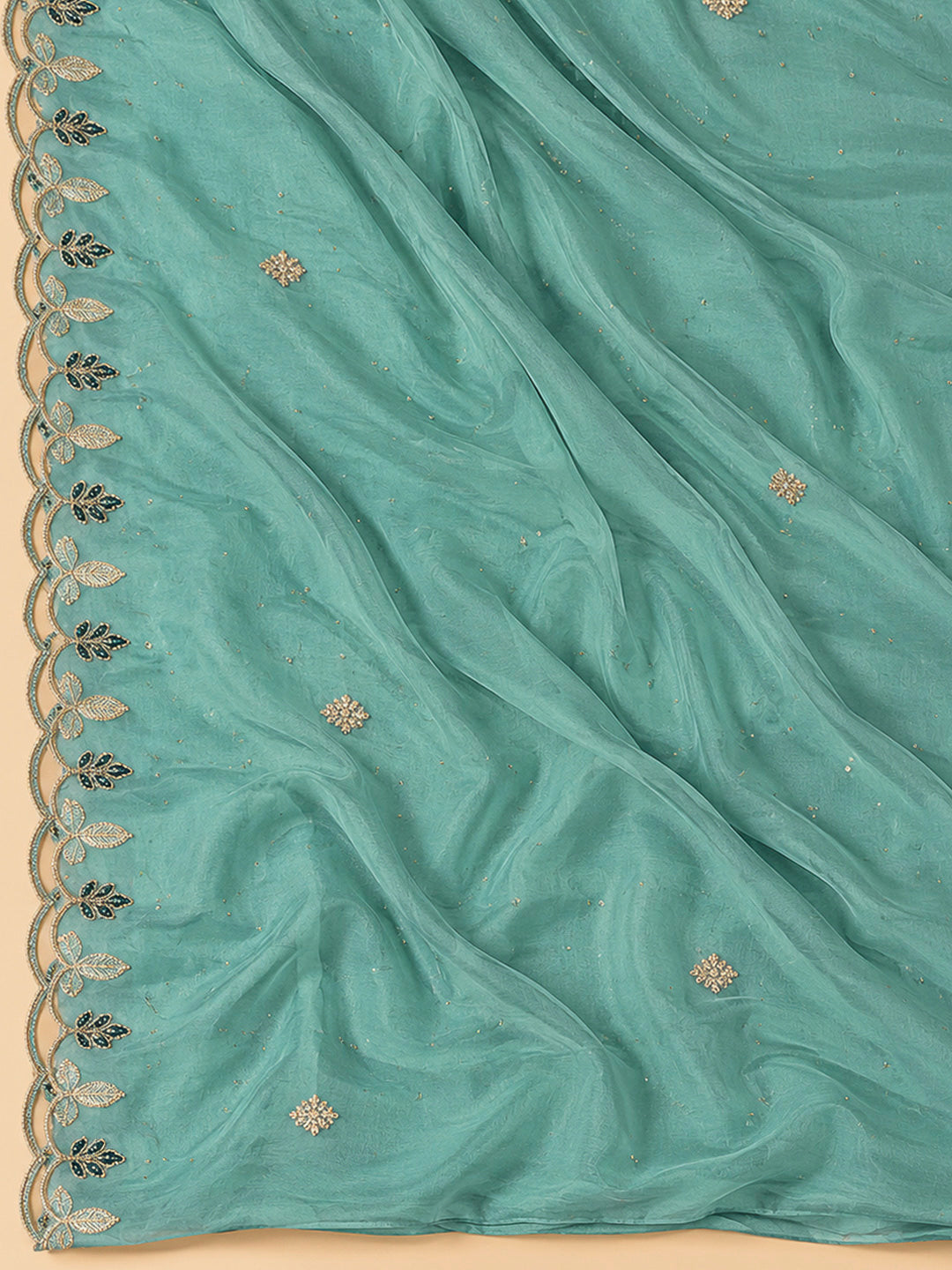Rama Green Organza Embroidered Unstitched Dress Material