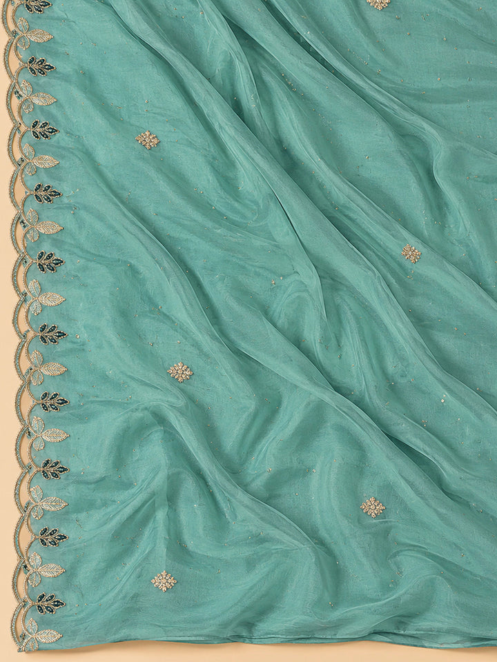 Rama Green Organza Embroidered Unstitched Dress Material