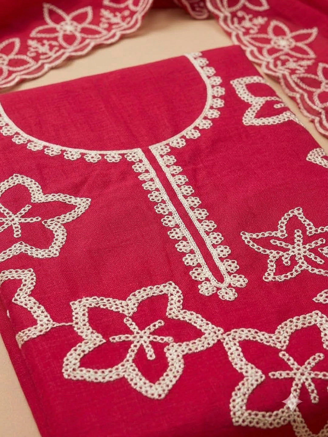 Hot Pink Cotton Blend Embroidered Unstitched Dress Material