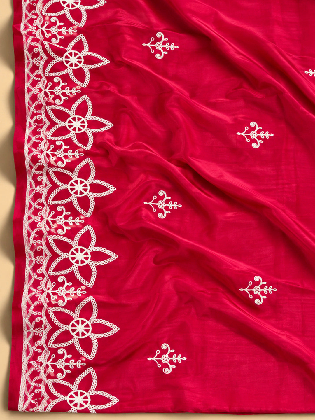 Hot Pink Cotton Blend Embroidered Unstitched Dress Material