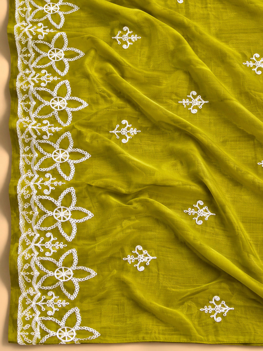 Mehndi Cotton Blend Embroidered Unstitched Dress Material