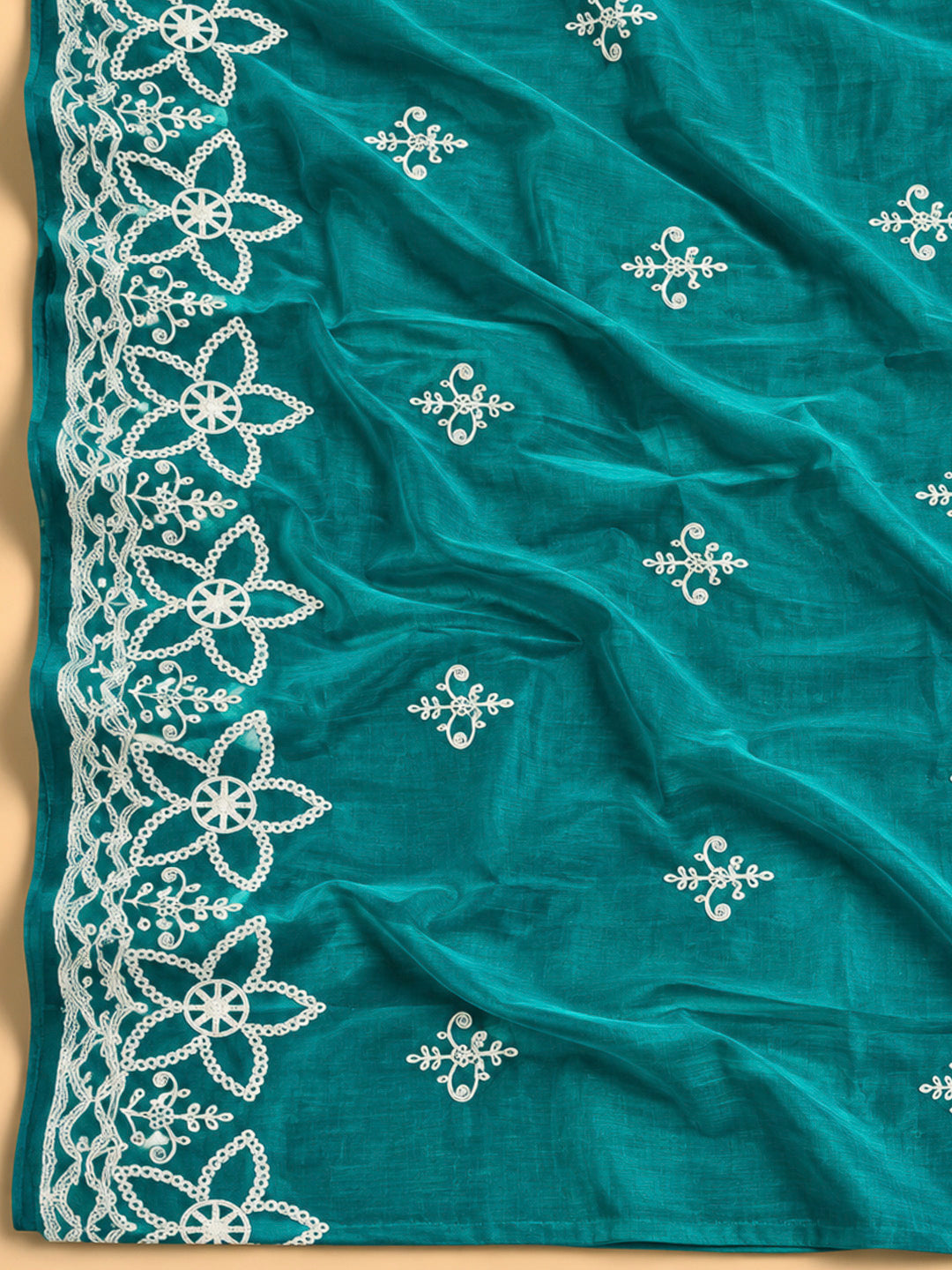 Rama Green Cotton Blend Embroidered Unstitched Dress Material