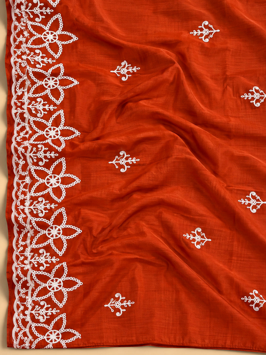 Rust Cotton Blend Embroidered Unstitched Dress Material