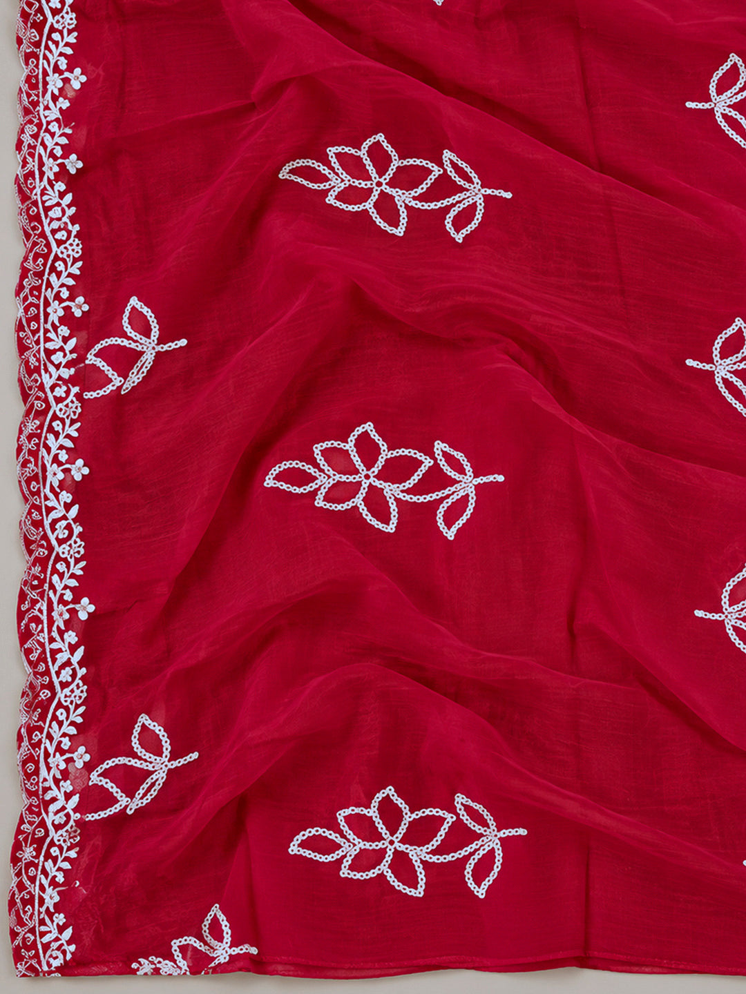 Hot Pink Cotton Blend Embroidered Unstitched Dress Material