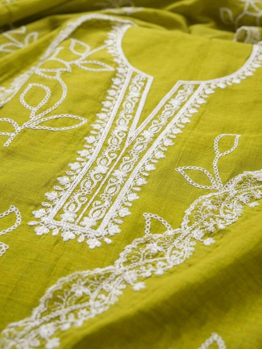 Mehndi Cotton Blend Embroidered Unstitched Dress Material