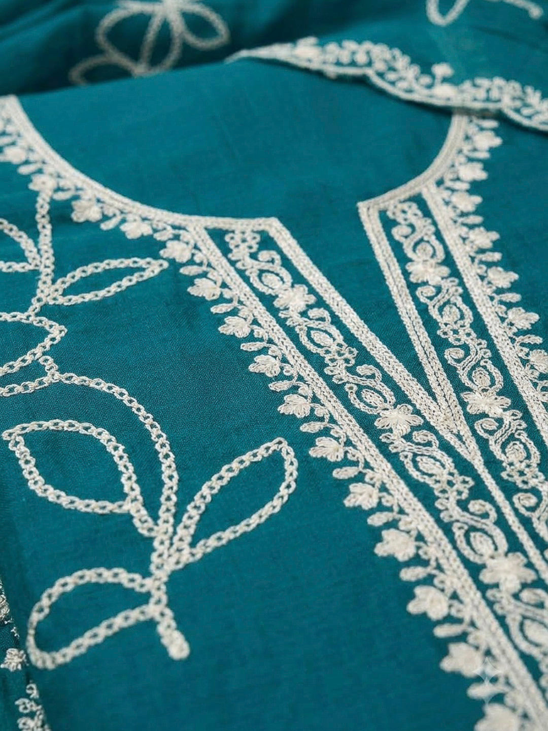 Rama Green Cotton Blend Embroidered Unstitched Dress Material