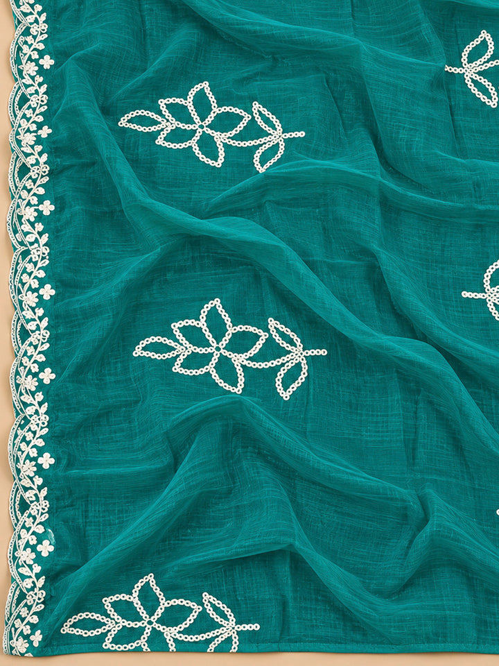 Rama Green Cotton Blend Embroidered Unstitched Dress Material