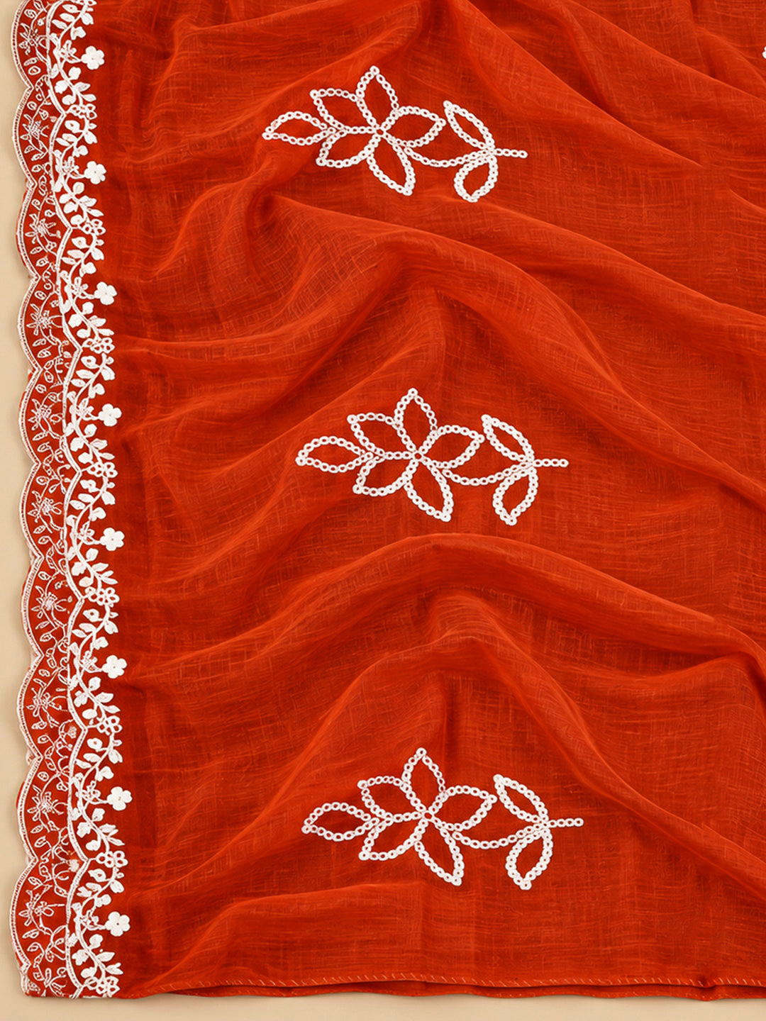 Rust Cotton Blend Embroidered Unstitched Dress Material