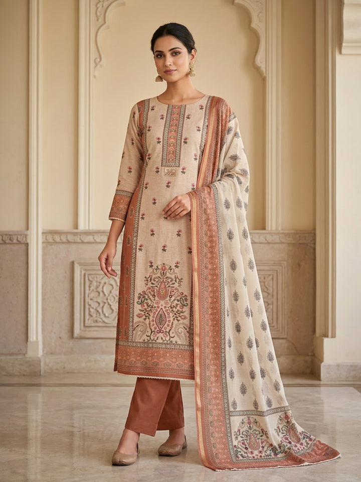 Onion-Pink Chanderi Embroidered Unstitched Dress Material