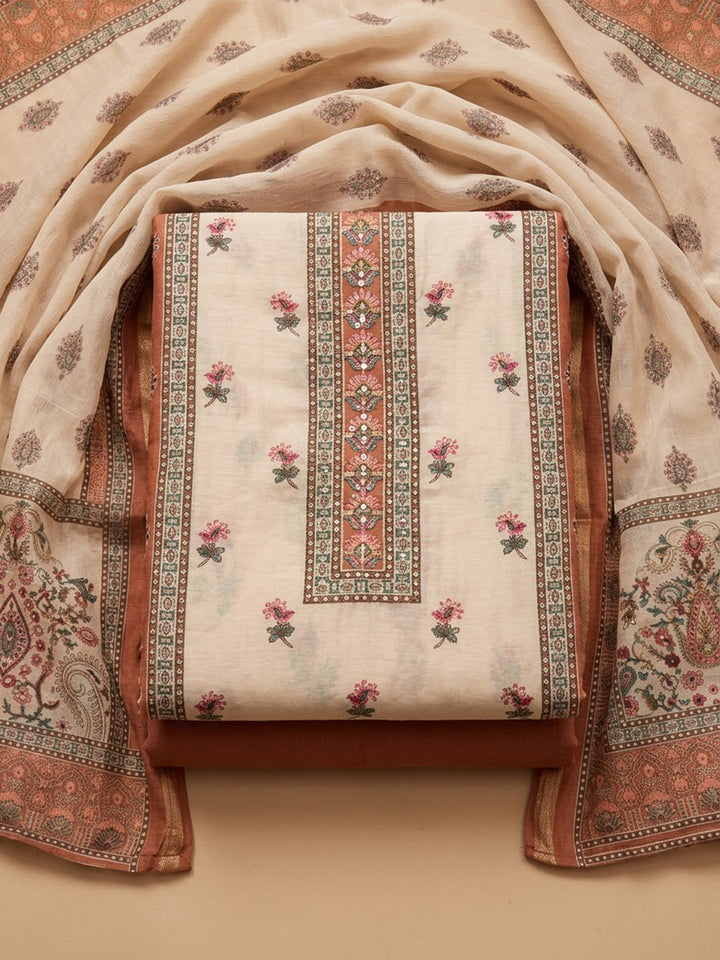 Onion-Pink Chanderi Embroidered Unstitched Dress Material