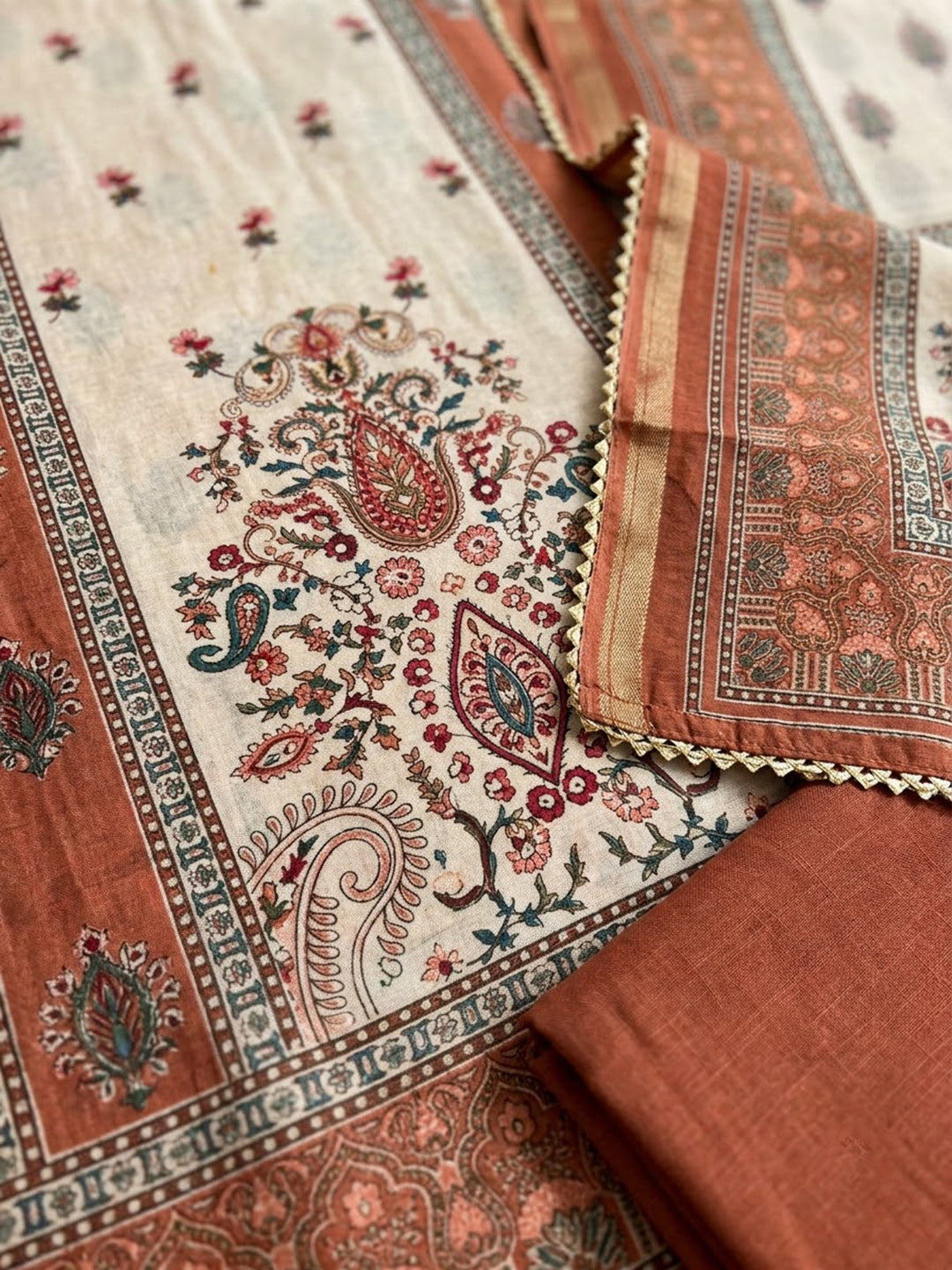 Onion-Pink Chanderi Embroidered Unstitched Dress Material