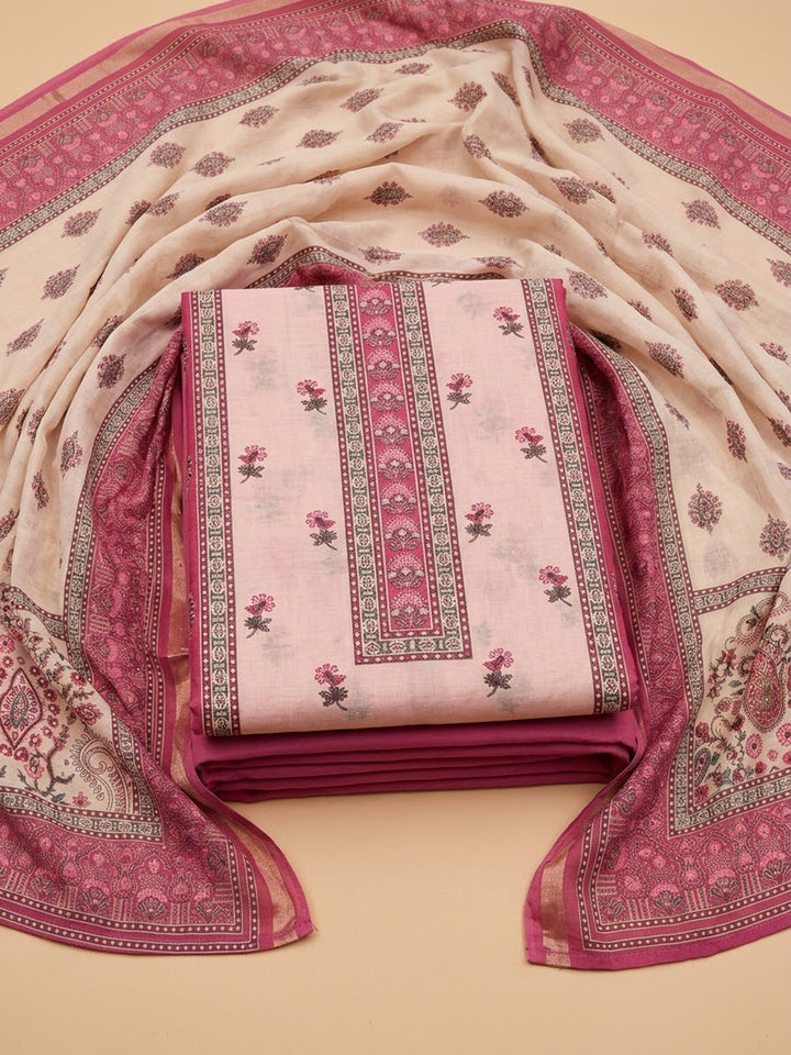 Peach Chanderi Embroidered Unstitched Dress Material