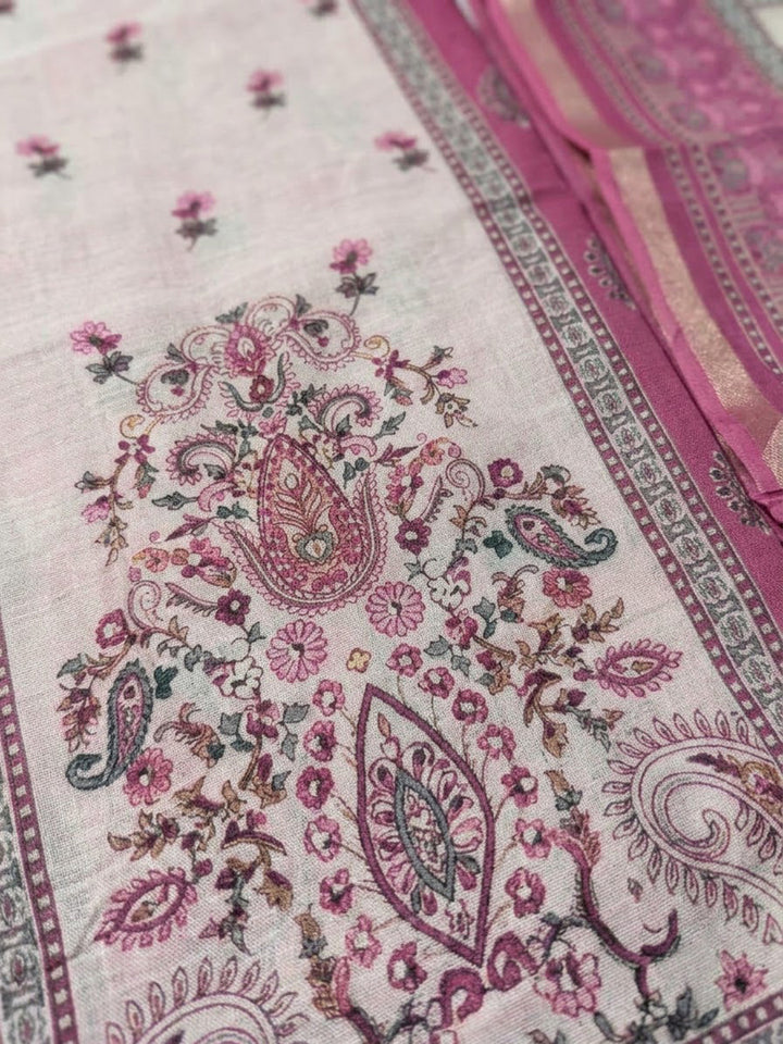 Peach Chanderi Embroidered Unstitched Dress Material