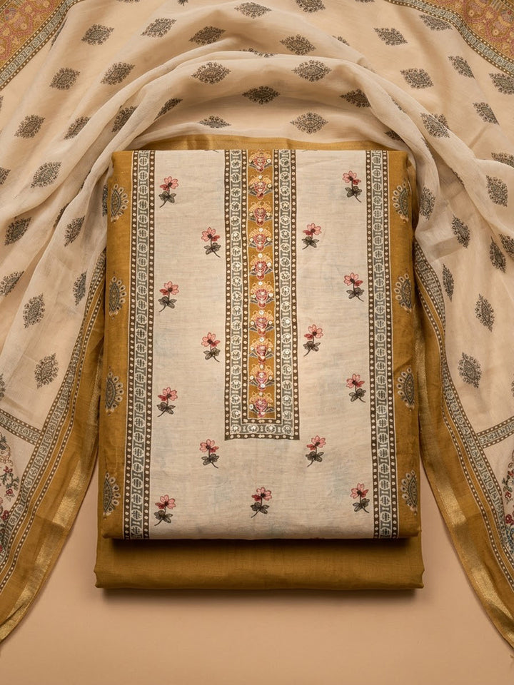 Rust Chanderi Embroidered Unstitched Dress Material