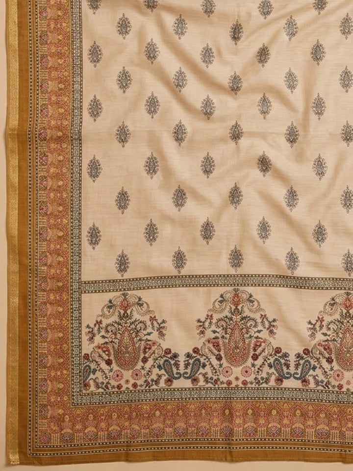 Rust Chanderi Embroidered Unstitched Dress Material