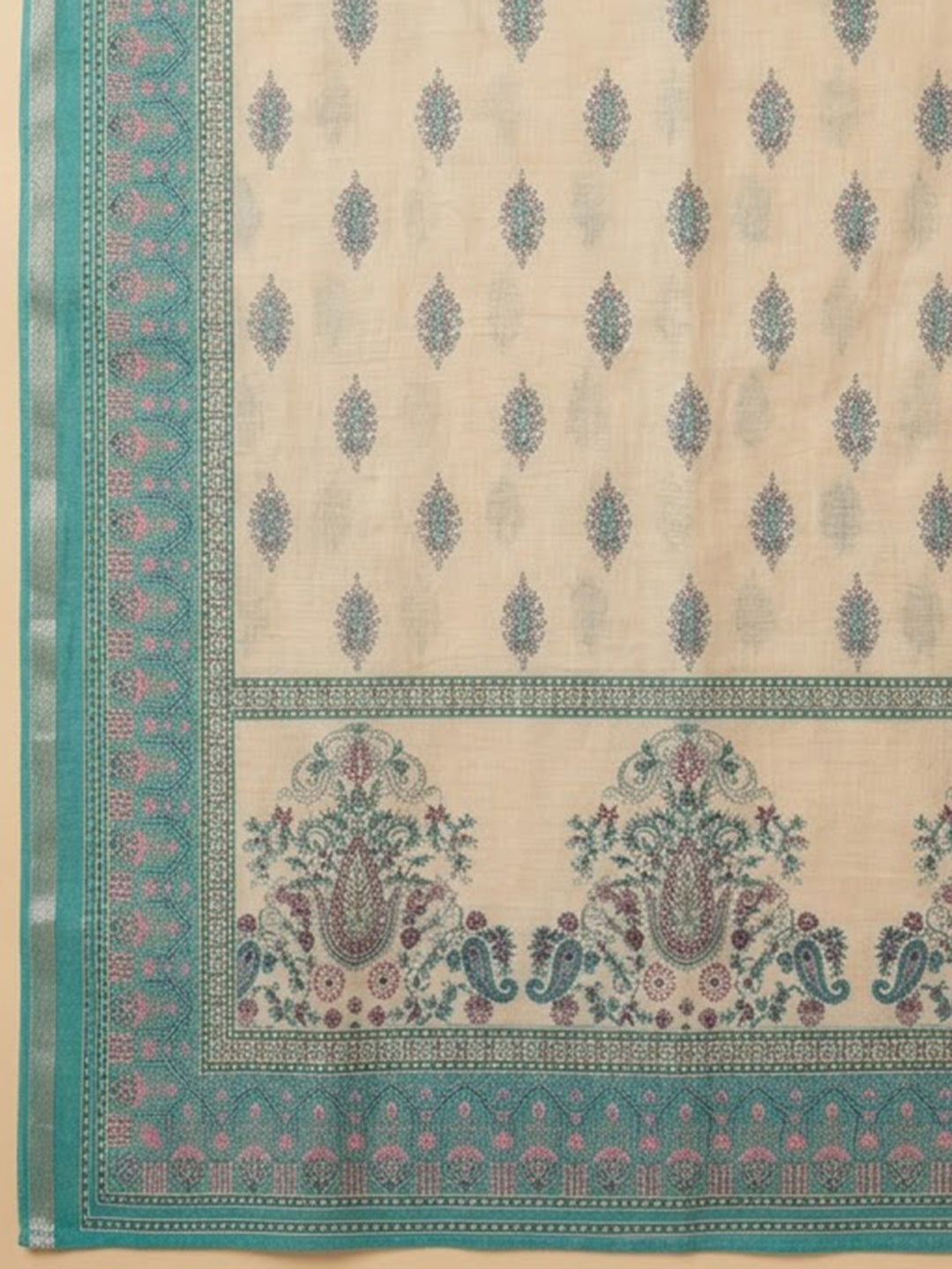 Sea-Green Chanderi Embroidered Unstitched Dress Material