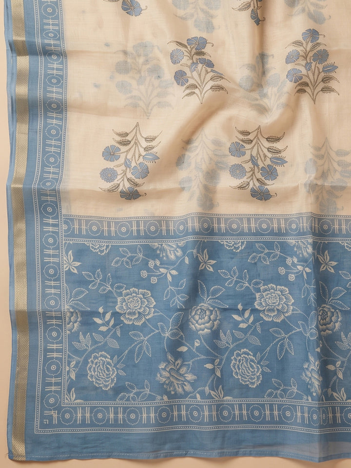 Blue-Lt Chanderi Embroidered Unstitched Dress Material