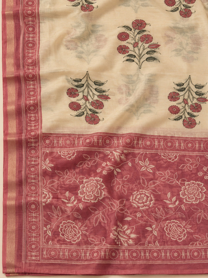 Onion-Pink Chanderi Embroidered Unstitched Dress Material