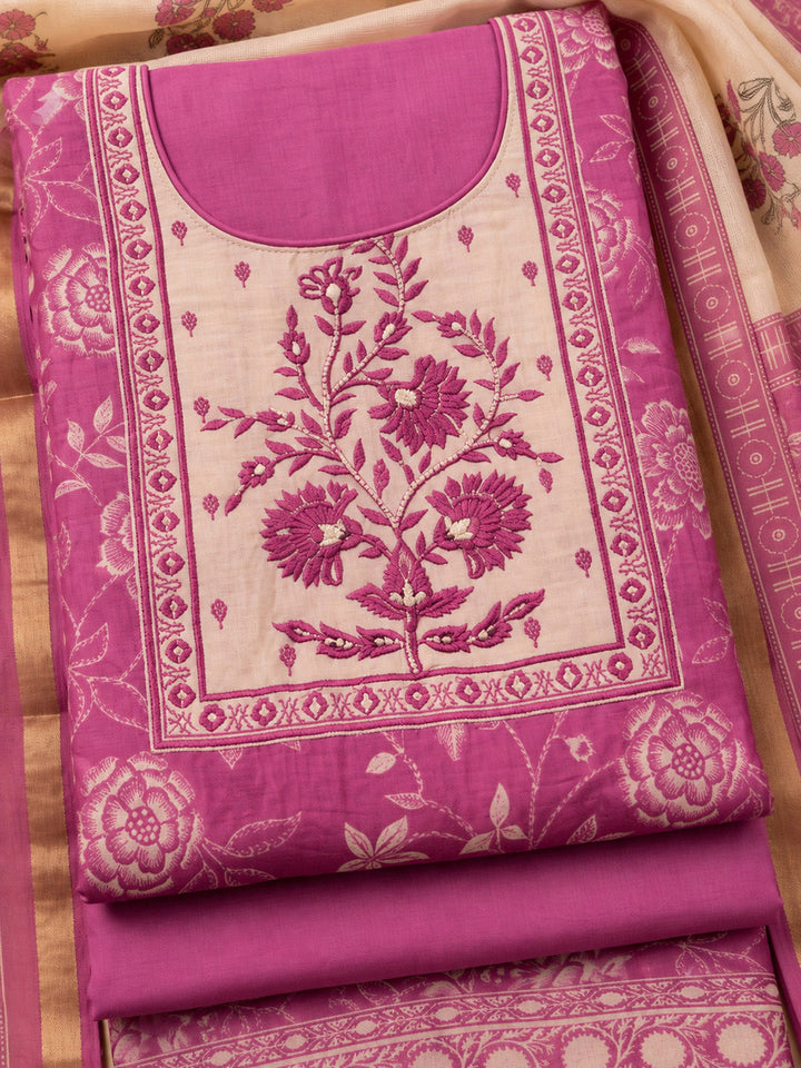 Purple Chanderi Embroidered Unstitched Dress Material