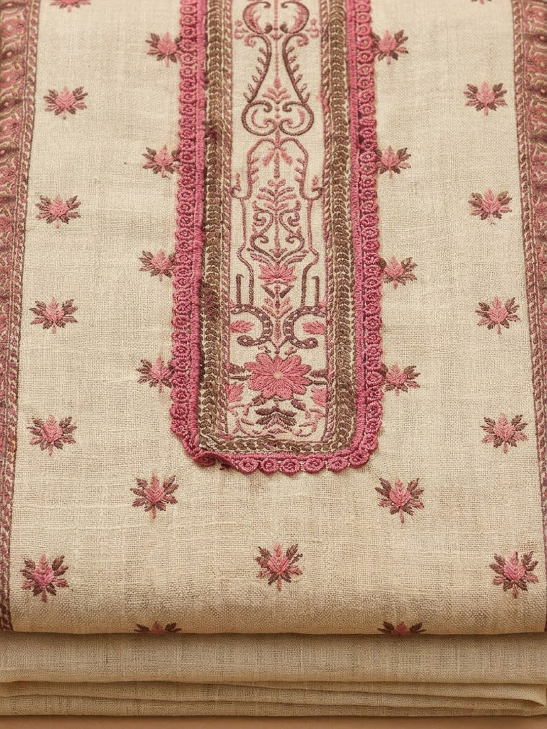 Onion-Pink Chanderi Embroidered Unstitched Dress Material