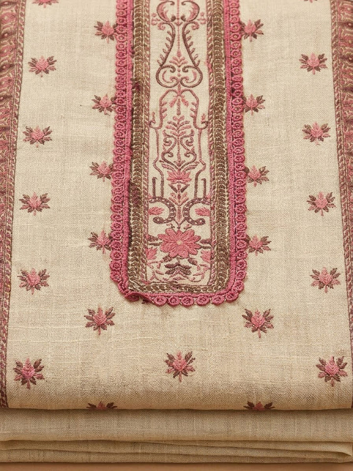 Onion-Pink Chanderi Embroidered Unstitched Dress Material