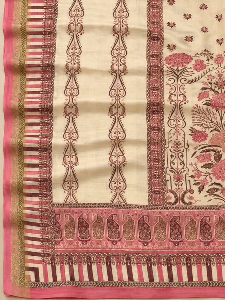 Onion-Pink Chanderi Embroidered Unstitched Dress Material