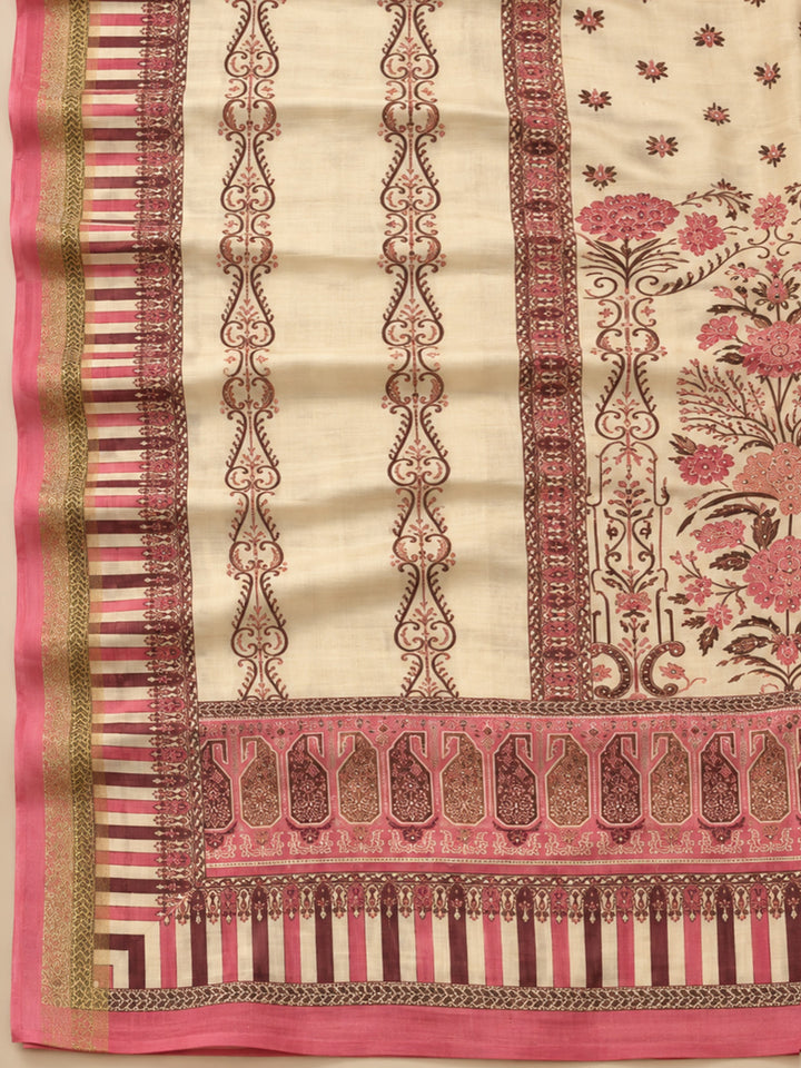 Peach Chanderi Embroidered Unstitched Dress Material