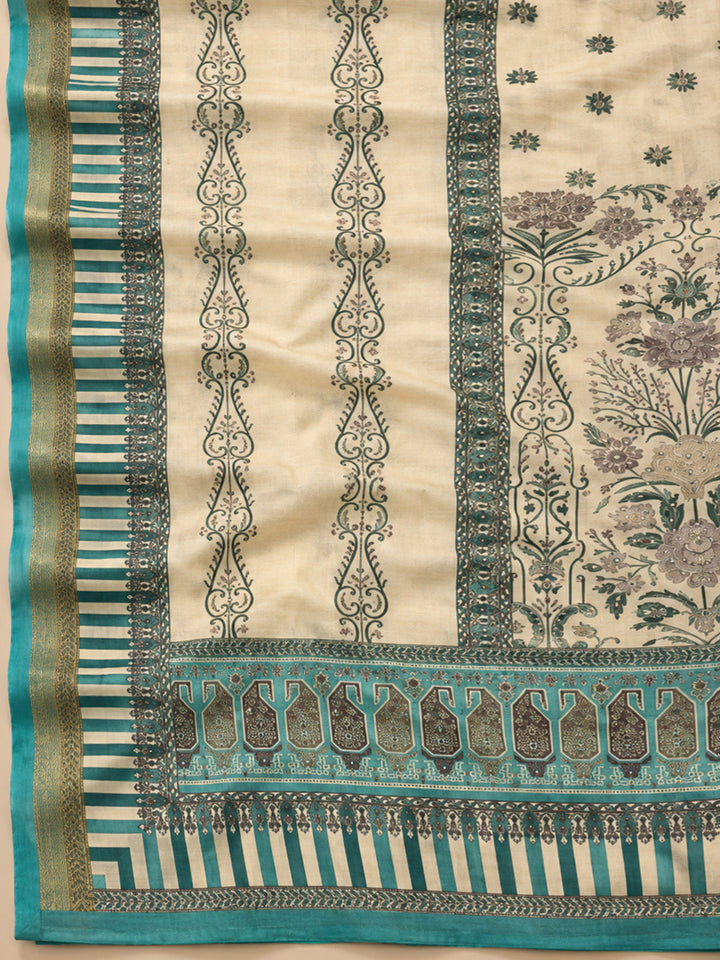 Rama-Green Chanderi Embroidered Unstitched Dress Material