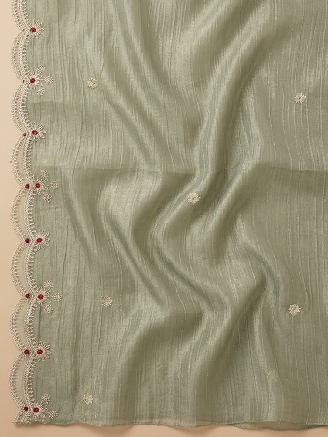 Aqua-Green Tissue Embroidered Unstitched Dress Material