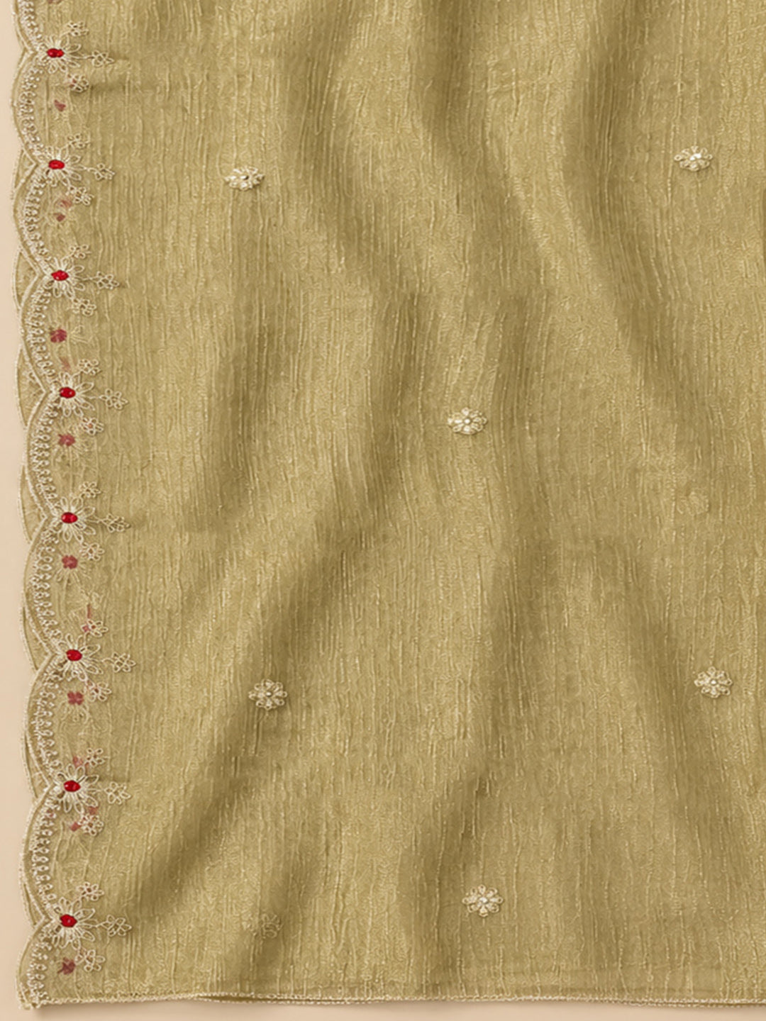 Beige Tissue Embroidered Unstitched Dress Material