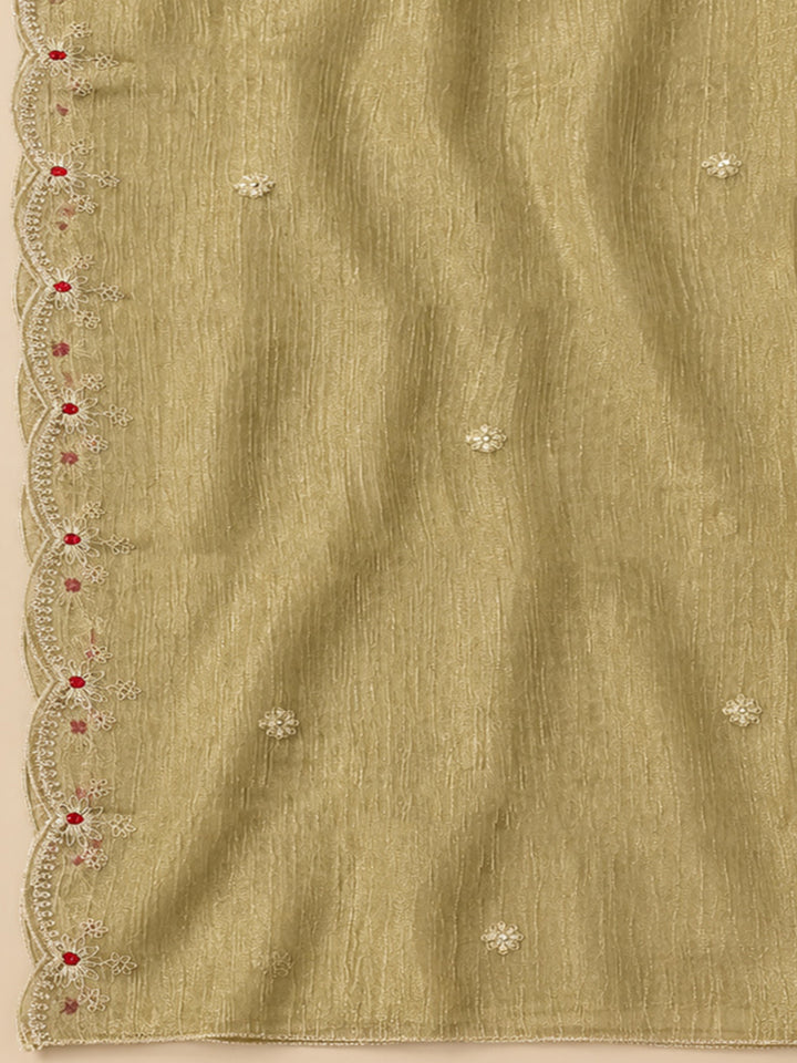Beige Tissue Embroidered Unstitched Dress Material