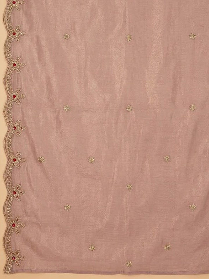 Onion-Pink Tissue Embroidered Unstitched Dress Material