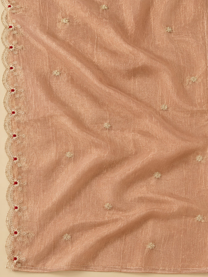 Peach Tissue Embroidered Unstitched Dress Material