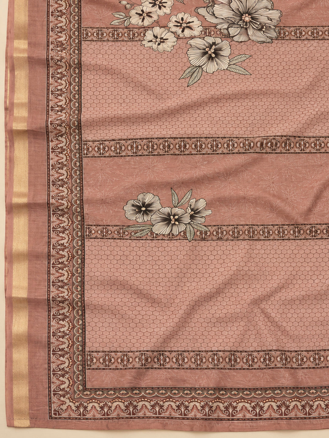 Dusty Pink Chanderi Printed Unstitched Dress Material