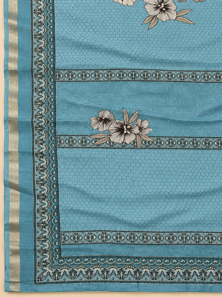 Grey Chanderi Printed Unstitched Dress Material