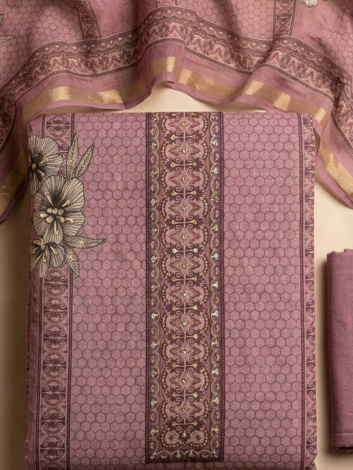 Onion Pink Chanderi Printed Unstitched Dress Material