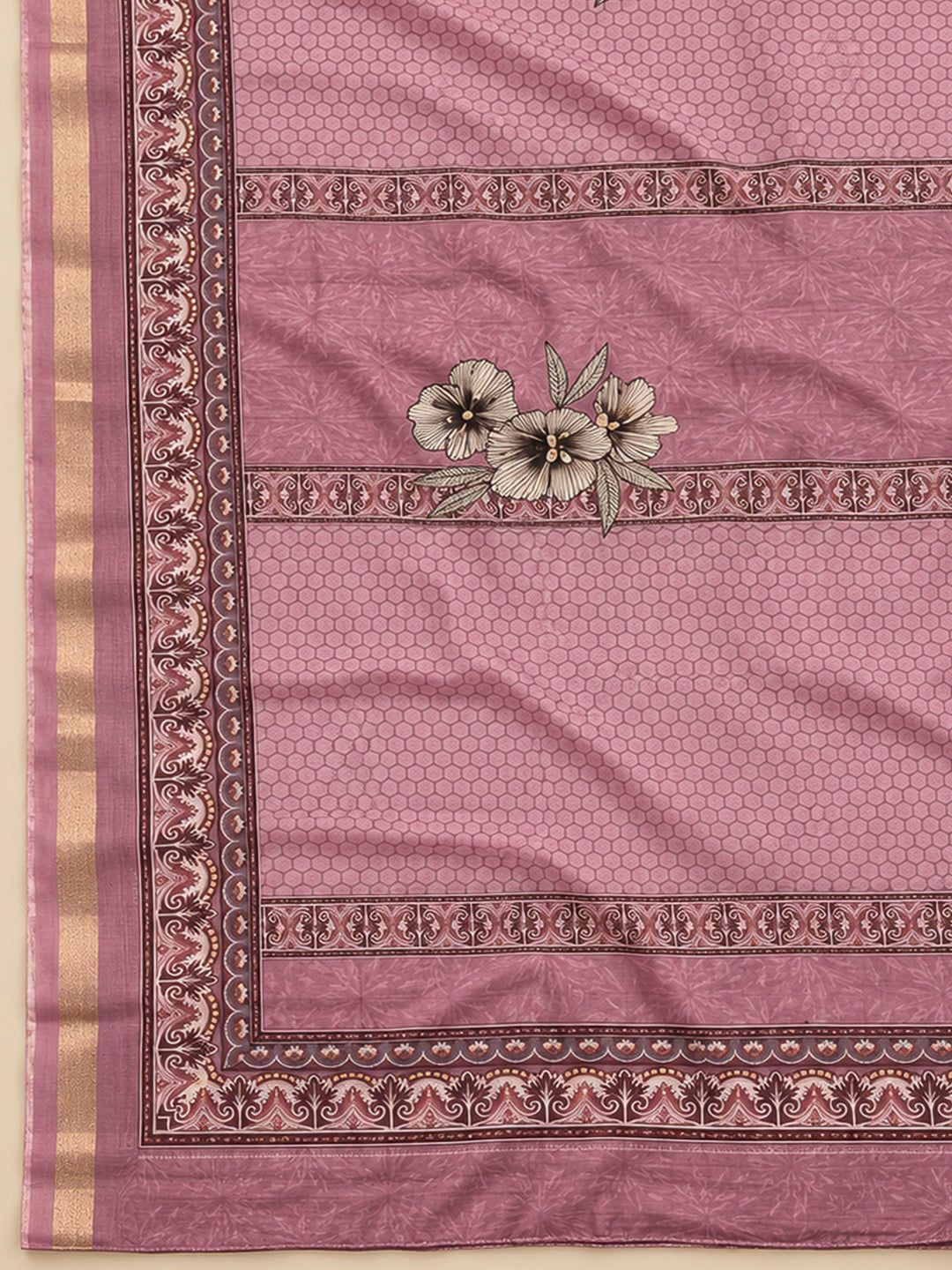 Onion Pink Chanderi Printed Unstitched Dress Material