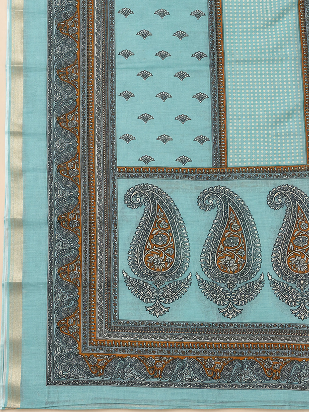 Sky Blue Chanderi Embroidered Unstitched Dress Material