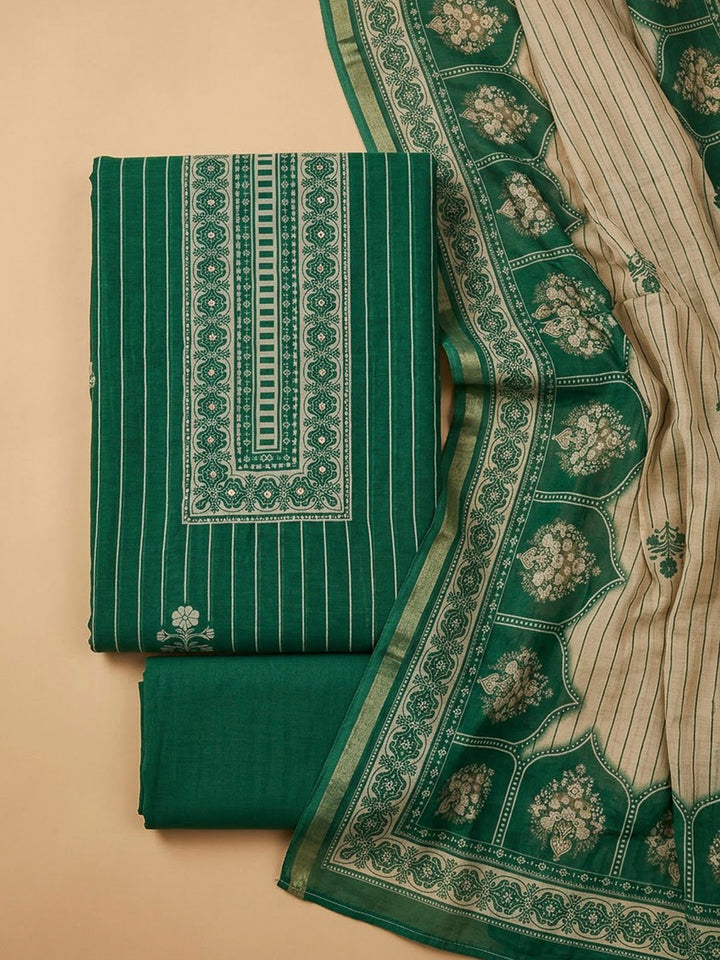 Green Chanderi Printed Unstitched Dress Material