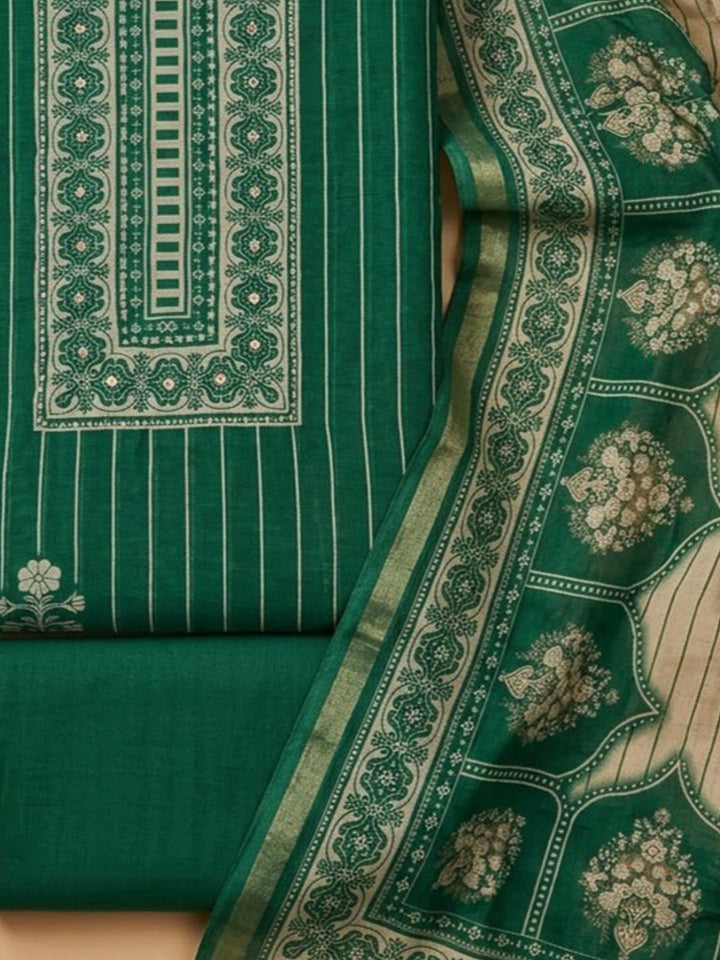 Green Chanderi Printed Unstitched Dress Material
