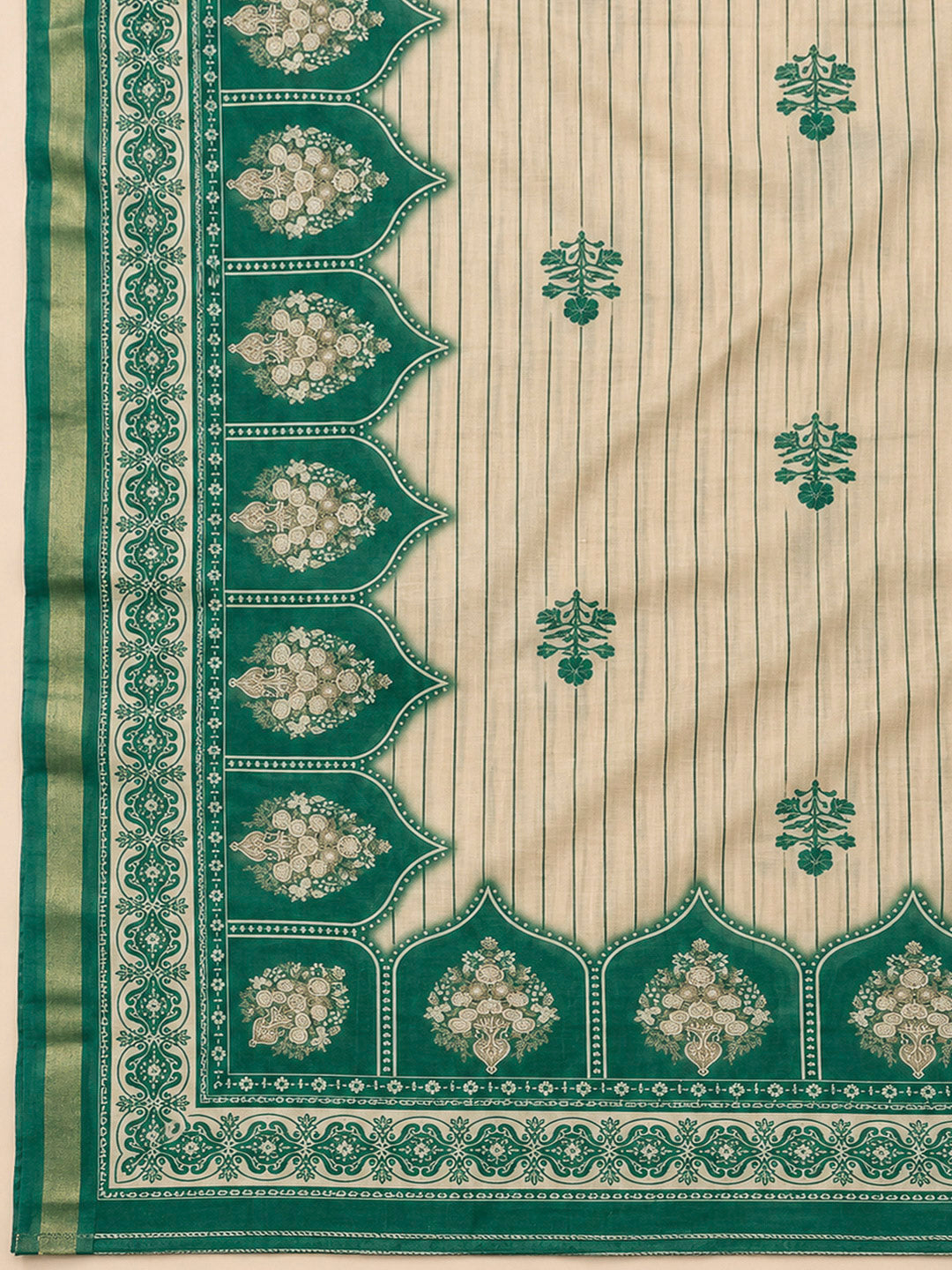 Green Chanderi Printed Unstitched Dress Material