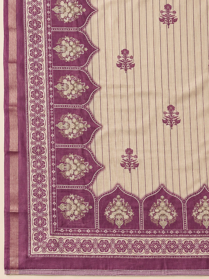 Purple Chanderi Printed Unstitched Dress Material