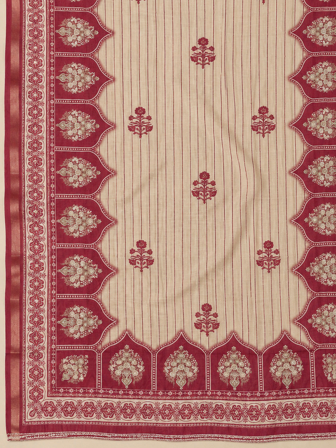 Red Chanderi Printed Unstitched Dress Material