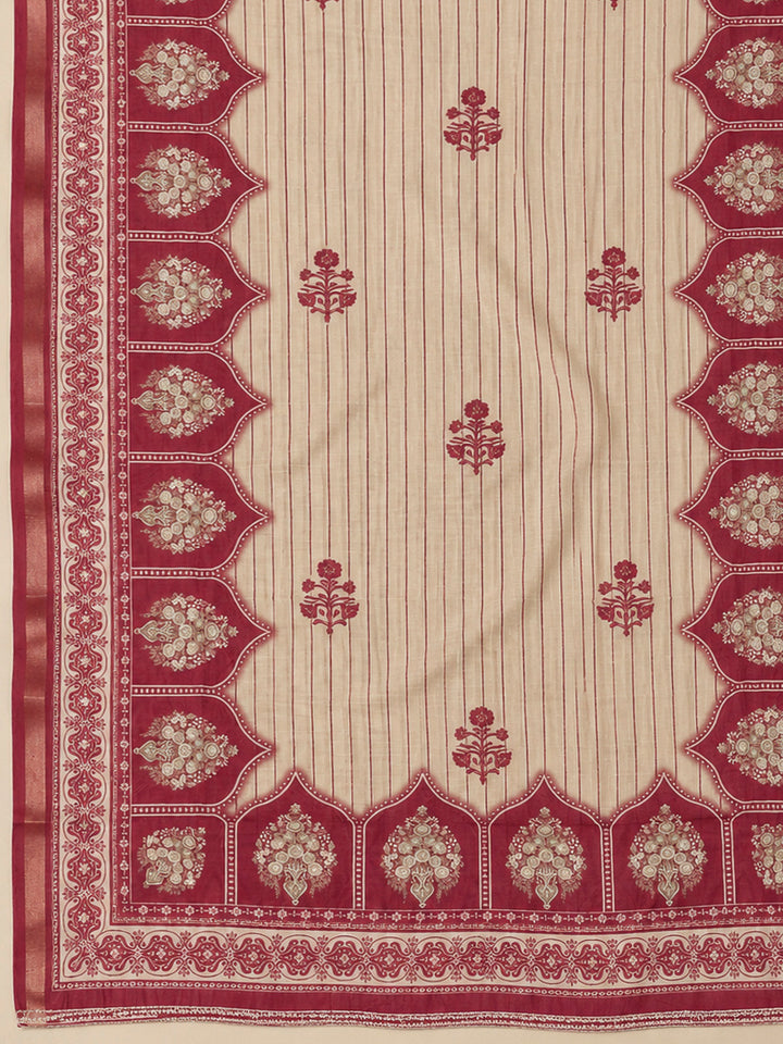 Red Chanderi Printed Unstitched Dress Material