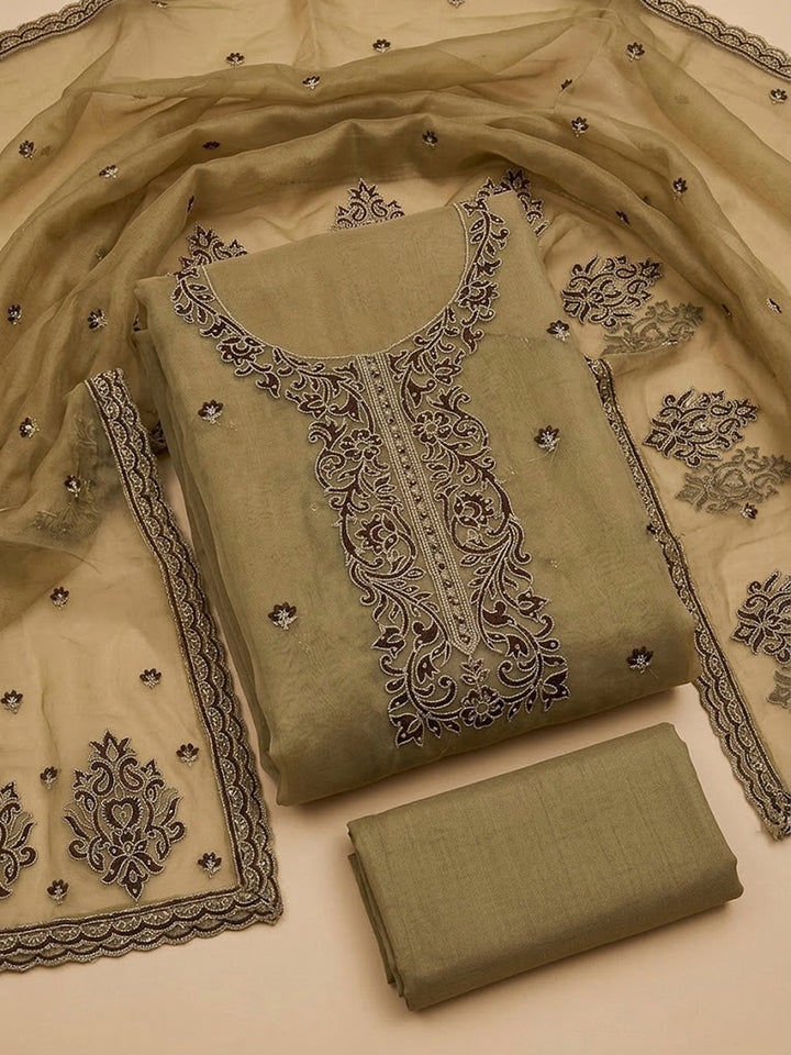 Mehndi Organza Embroidered Unstitched Dress Material